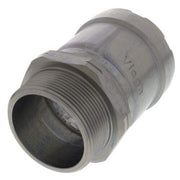 Carbon steel press x male thread adapter with zinc-nickel coating and threaded connection end.