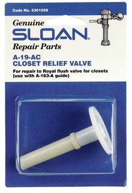 Sloan A-19-AC closet relief valve replacement part with cream-colored stem and white diaphragm on blue packaging.