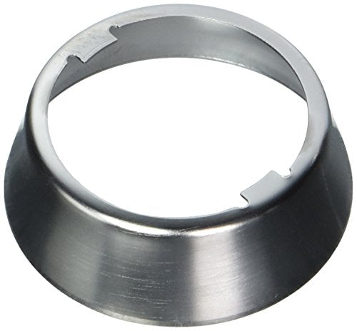 Stainless steel escutcheon ring with tapered design and slot detail for pull-out faucet installation.