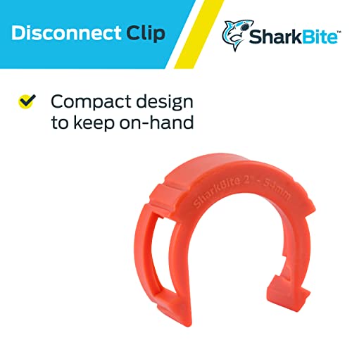 Red plastic push-to-connect disconnect tool with curved body and two rectangular tabs for 2-inch pipe fitting.