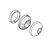 Three chrome escutcheon rings with center holes, shown in exploded view arrangement.
