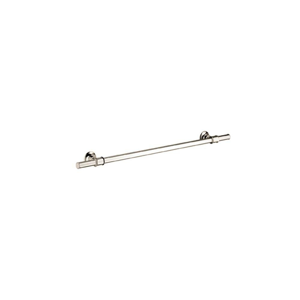 Polished nickel towel bar with cylindrical rod and two wall-mounted brackets.
