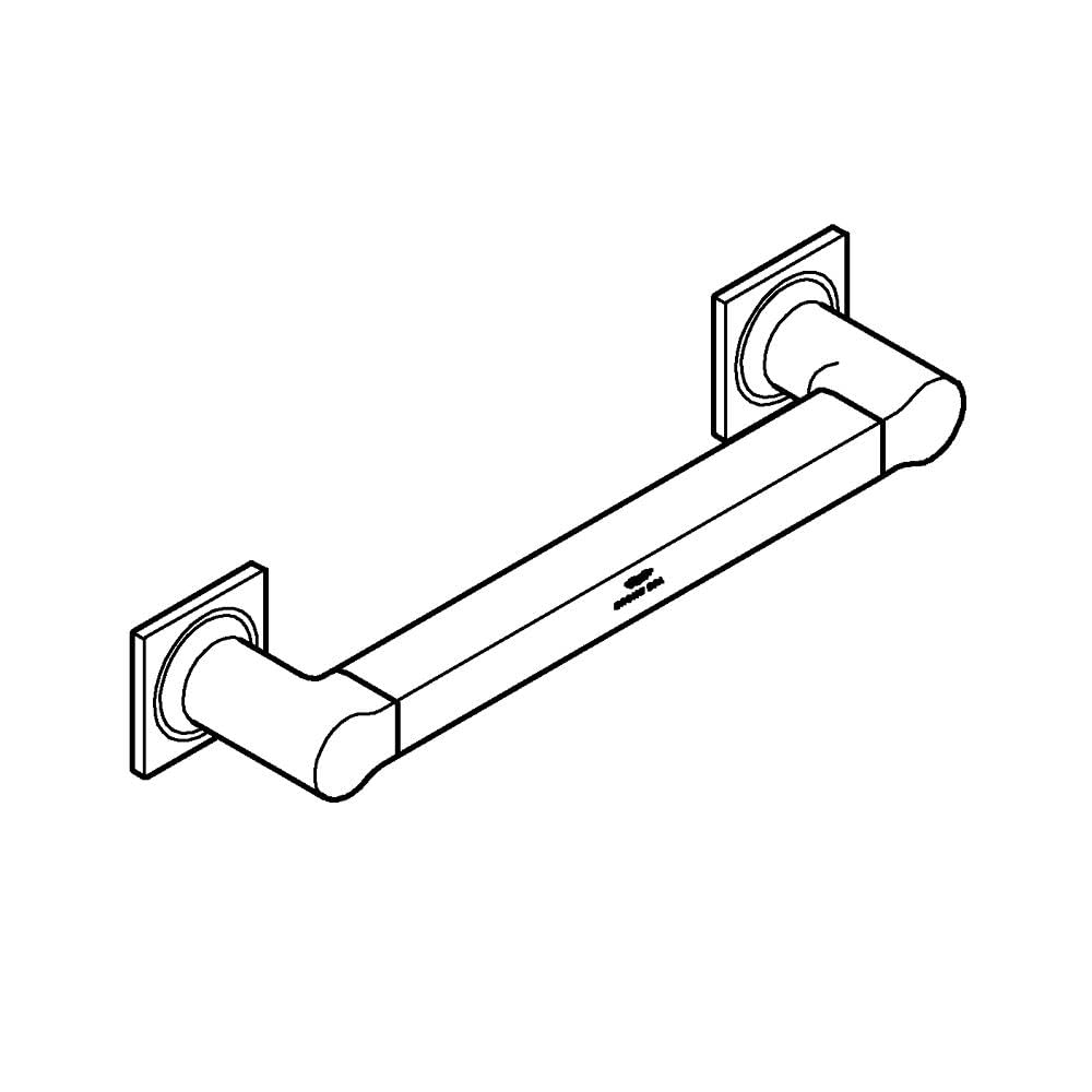 Chrome grab bar with rounded ends and square mounting flanges on both sides.