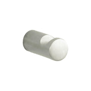 Brushed nickel wall-mounted hook with a cylindrical body and white spherical knob.