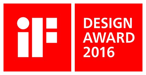 iF Design Award 2016 logo displayed on red background with white text and geometric symbol.