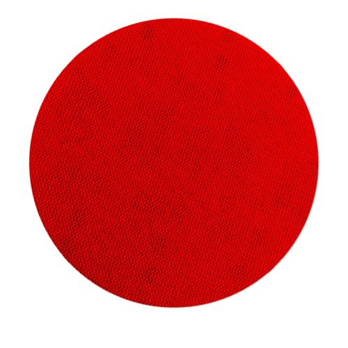 Red circular sanding disc with textured surface and connection pad center.