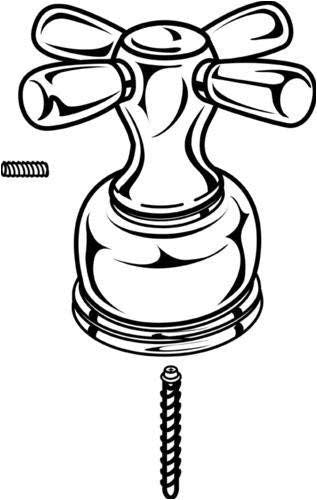 Chrome metal cross handle kit with transfer valve body and mounting hardware for faucet installation.