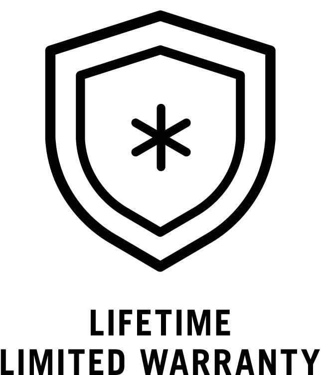 Shield icon with asterisk symbol and "Lifetime Limited Warranty" text below.