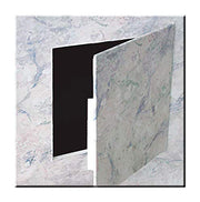 White polystyrene access panel with hinged door, 14" x 14" square size, shown open against textured background.