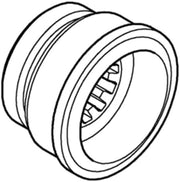 Chrome thermostat seat replacement part with grooved interior chamber and cylindrical body.