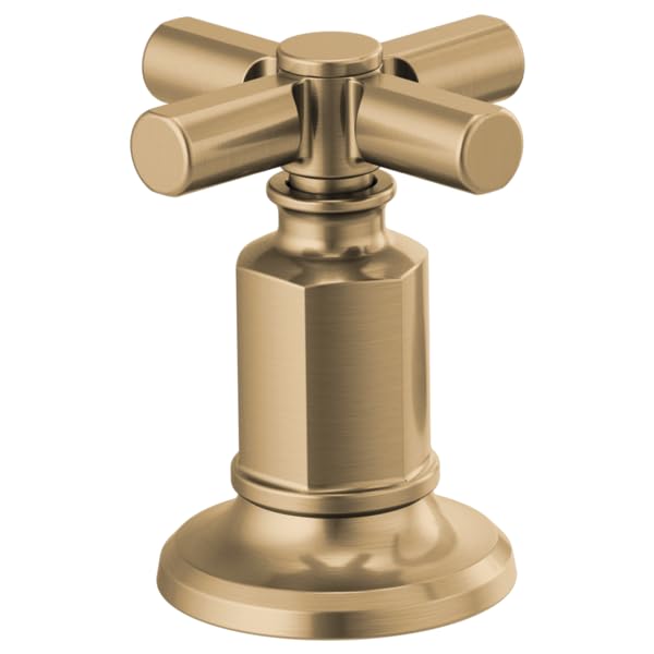 Champagne bronze lavatory faucet handle kit with cross handles and cylindrical valve body on circular base.