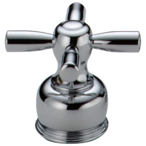 Chrome metal cross handle set with cylindrical spout connection and threaded base mount.