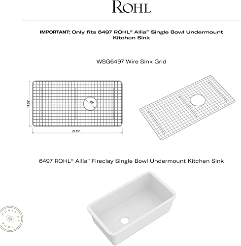 Stainless steel wire sink grid with small circular opening, designed for single bowl kitchen sink.