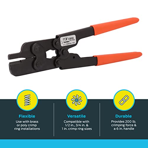 Orange and black Sharkbite crimp ring removal tool with dual handles and orange grip ends.