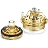 Brass bonnet and poppet assembly kit with cylindrical component and circular base plate, displayed separately.