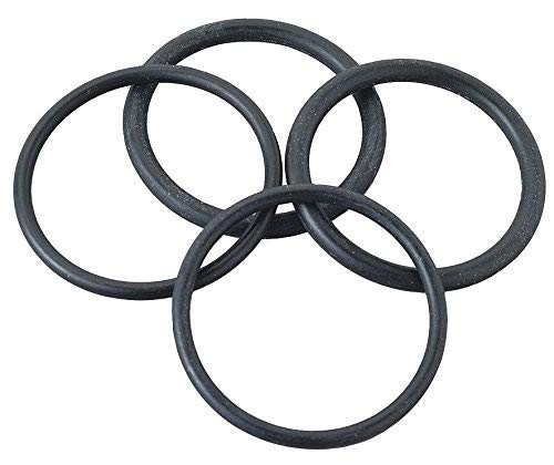 Two black rubber o-rings overlapped on white background.