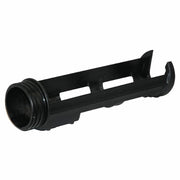 Black plastic carriage conversion kit with cylindrical threaded connector on left and rectangular openings along shaft.