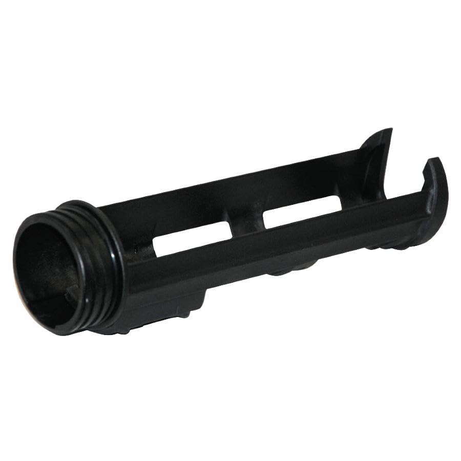Black plastic carriage conversion kit with cylindrical threaded connector on left and rectangular openings along shaft.