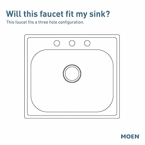 Diagram showing three-hole sink configuration with faucet mounting holes positioned at top of basin.