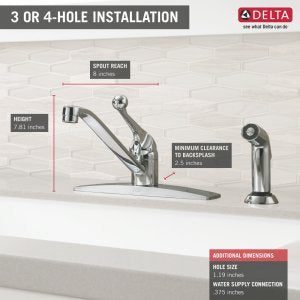 Delta 134 / 100 / 300 / 400 Series 400LF-WF Single Handle Kitchen Faucet with Spray - Single Handle Lever With Sidespray: Chrome