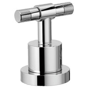Chrome roman tub faucet handle kit with T-lever design and textured grip handles on cylindrical base.