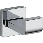 Polished chrome robe hook with square backplate and curved hook arm mounted horizontally.
