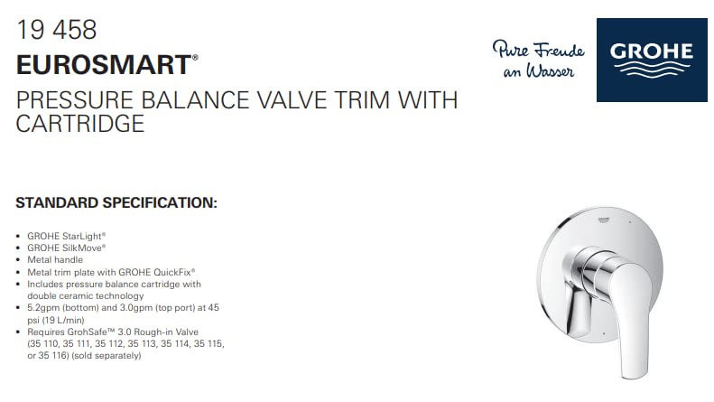 Grohe Eurosmart chrome pressure balance valve trim with single lever handle and circular trim plate.