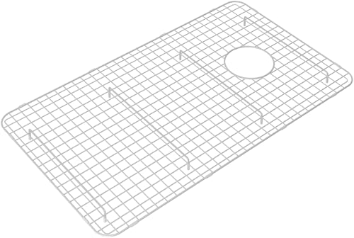 White wire grid sink protector with oval drain hole for kitchen sink bottom.