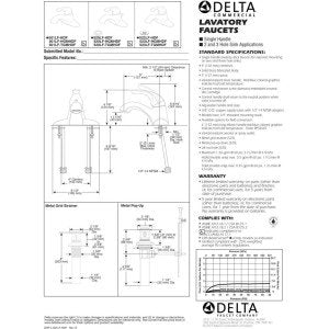 Delta commercial chrome single-handle centerset lavatory faucet installation and specification documentation with technical d