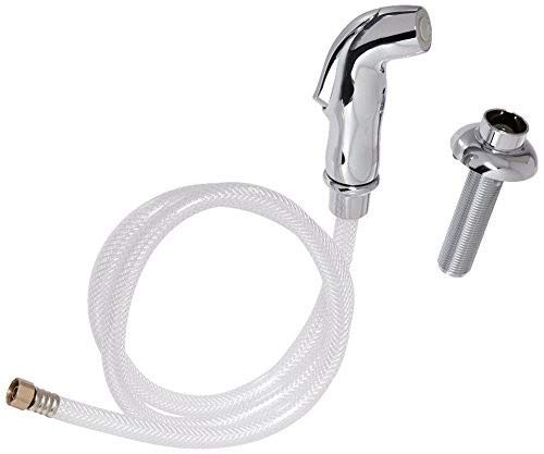 Chrome side spray and hose assembly with flexible tubing and mounting hardware.