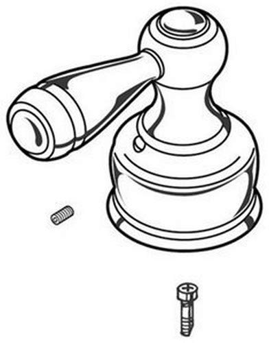 Metal lever handle kit with spout and mounting hardware for tub and shower installation.