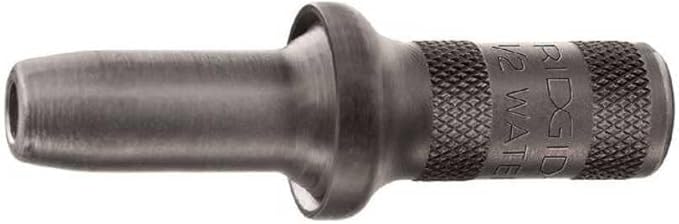 Steel hammer-type flaring tool with textured grip handle and conical flaring cone attachment.