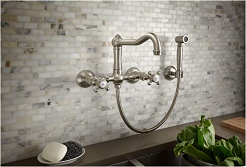 Rohl Acqui Wall Mount Bridge Kitchen Faucet With Sidespray And Column Spout in Polished Chrome - A1456XMWSAPC-2