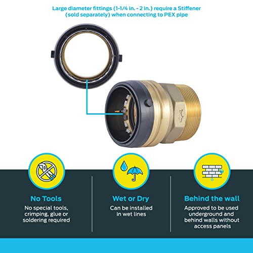 Sharkbite Male Adapter: Brass, Push-to-Connect x MNPT, For 1 in Tube OD, 1 in Pipe Size in Brass - U140LF