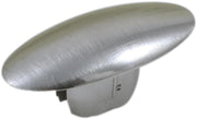 Stainless steel oval plug with brushed finish covering lift rod hole for sink faucet.