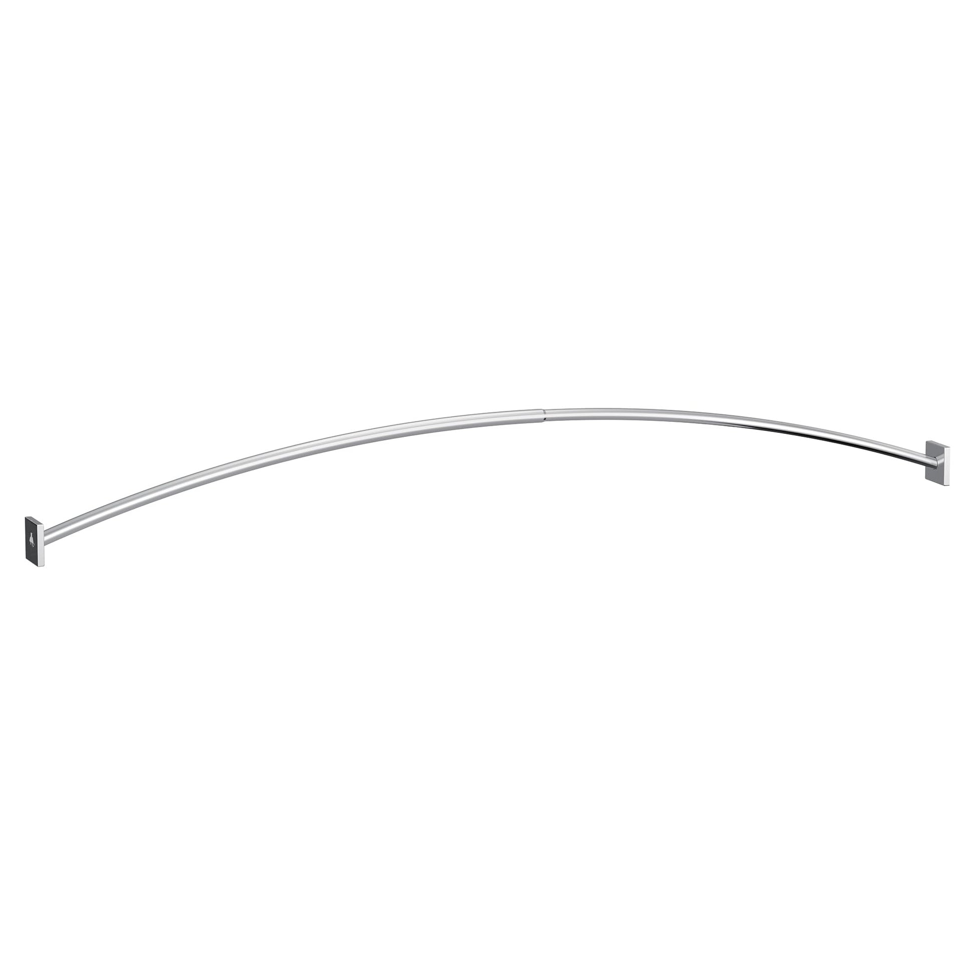 Chrome curved shower curtain rod with square wall brackets on each end.