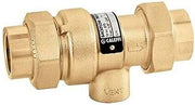 Brass backflow preventer with 1/2" press connections and black certification label.
