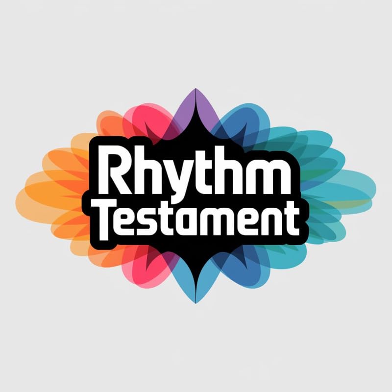 I can see the image shows a "Rhythm Testament" logo with colorful petals in orange, pink, purple, and teal surrounding black 