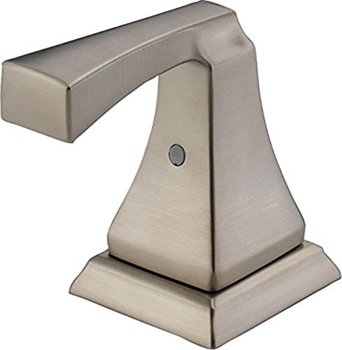 Stainless steel bathroom faucet handle with lever design and tapered base, shown in brushed finish.