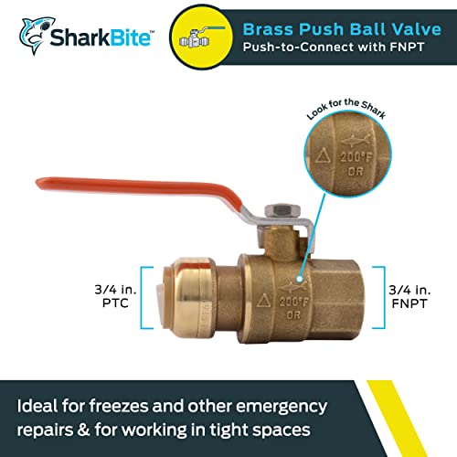 SharkBite 22186-0000LF Ball Valve 3/4 Inch FNPT Brass