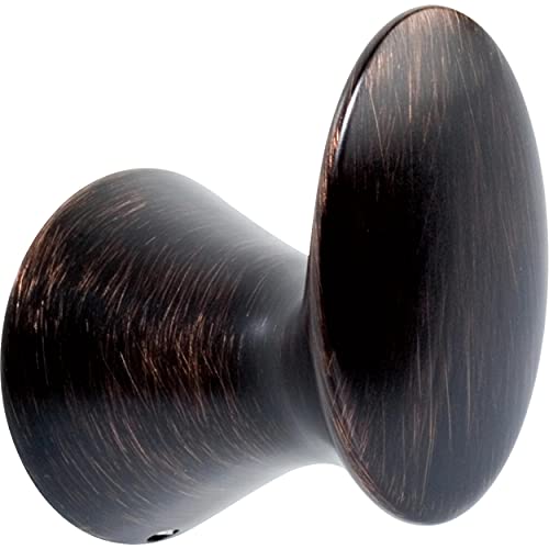 Oil-rubbed bronze robe hook with two rounded knobs connected by a curved support arm.
