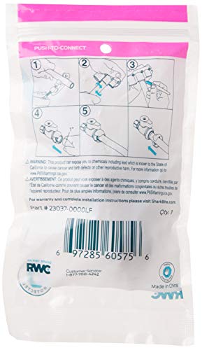 SharkBite straight stop valve with push-to-connect and compression fittings, includes installation instruction diagram and ba