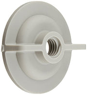 White plastic locknut with threaded center hole and integrated washer base, shown from front view.
