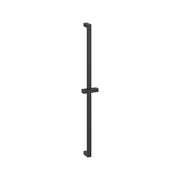 Matte black vertical shower slide bar with adjustable holder bracket for handheld showerhead.