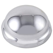 Chrome spout cap with dual spherical handles and central opening for Delta kitchen faucet.
