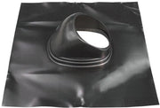 Black metal roof flashing with oval opening for tile and shingle roofs, steep pitch design.