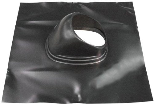 Black metal roof flashing with oval opening for tile and shingle roofs, steep pitch design.