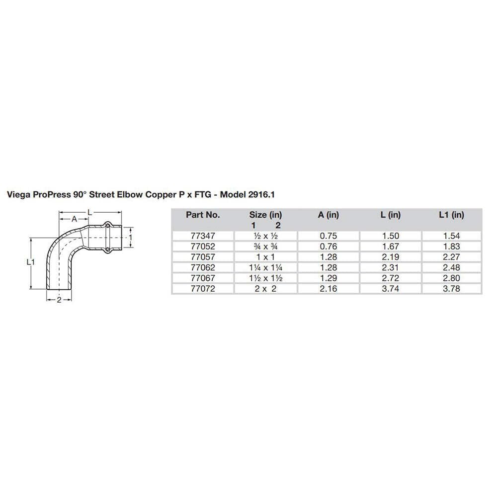 Viega ProPress 1/2" Press x FTG 90-Degree Street Elbow in Copper - 77347