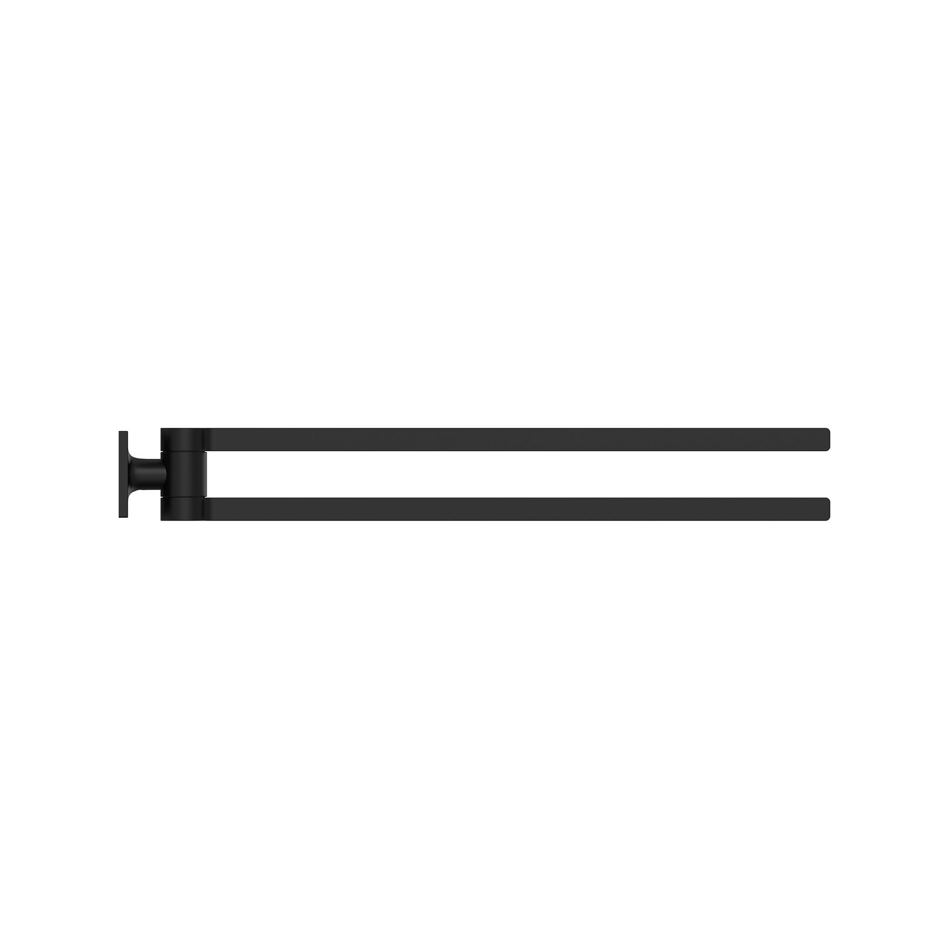 Brushed nickel double towel bar with two parallel horizontal bars and wall-mounted bracket.