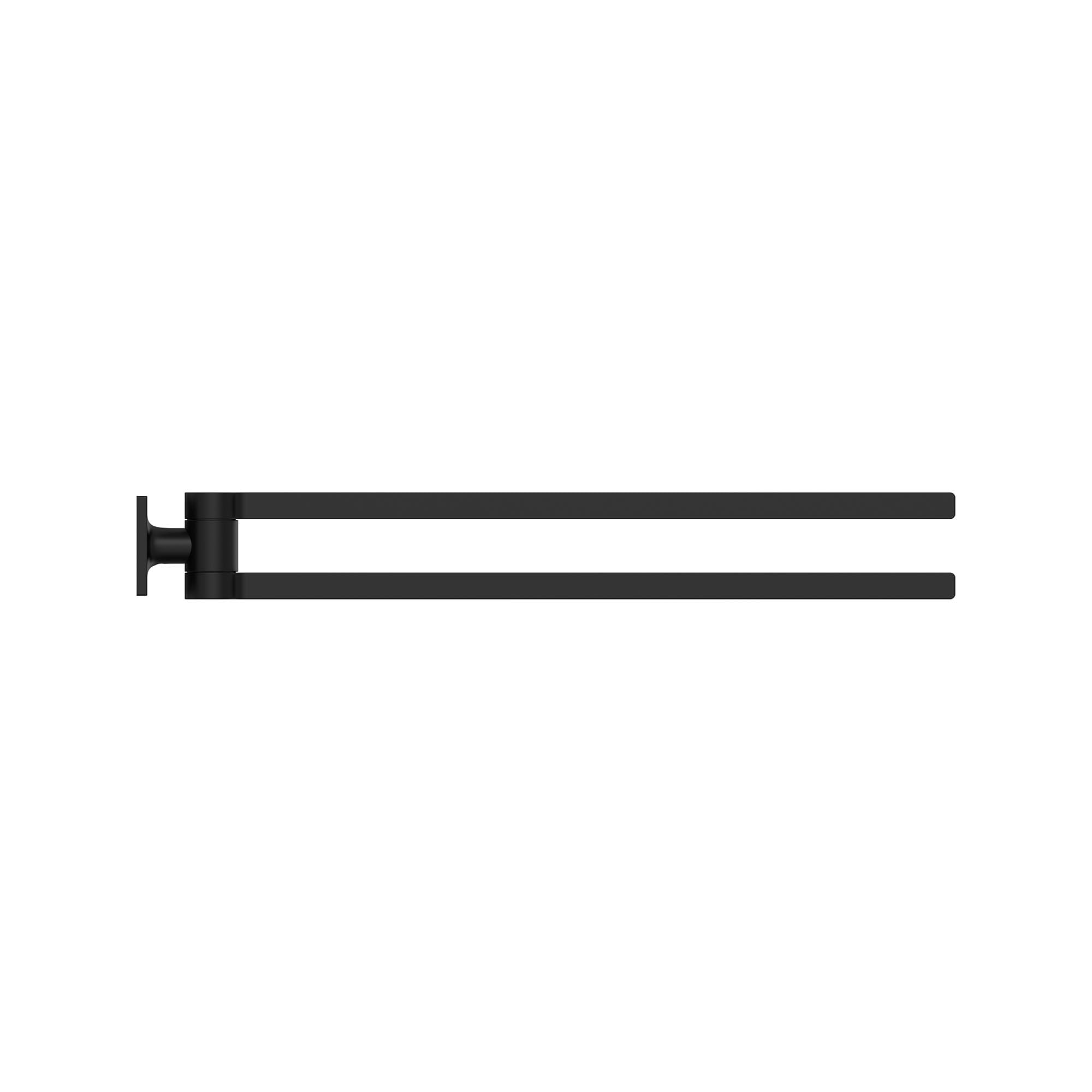 Double towel bar with two parallel horizontal bars and a square mounting bracket on left side, finished in dark metal.